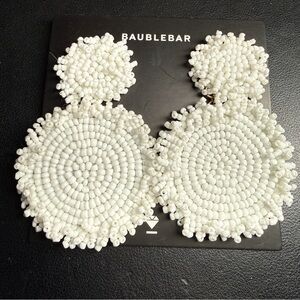NWT Baublebar Rianne White Seed Bead Dangle Drop Clip-On Earrings